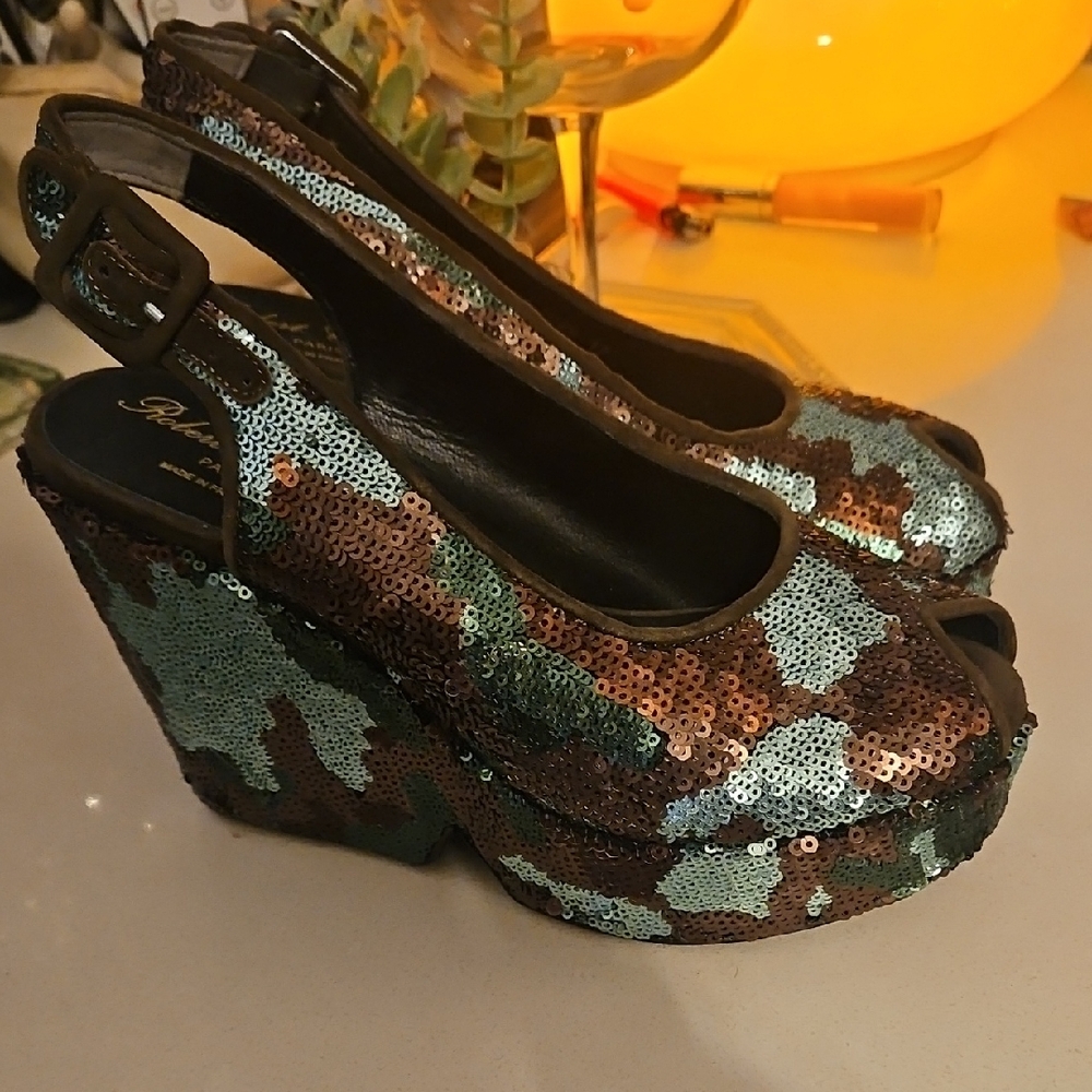 Robert Clergerie Camouflage Sequin Platform Shoes. RARE LIMITED EDITION!!!